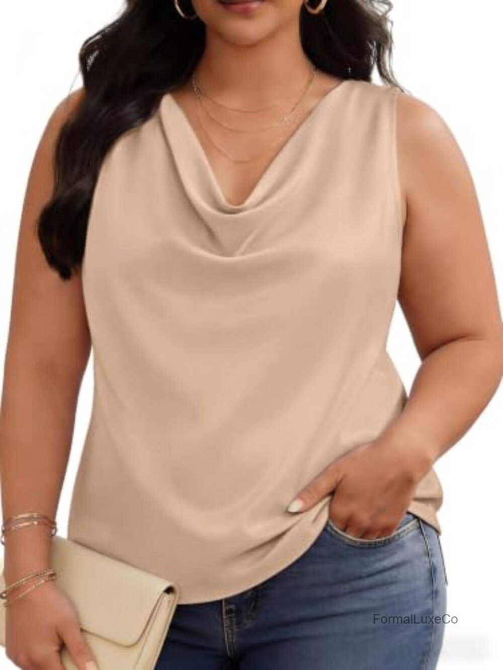 Cowl Neck Sleeveless Tank Top Women Business Casual Office Blouse